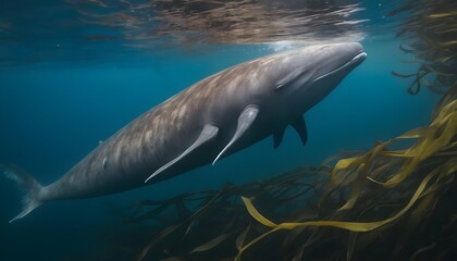A Beaked Whale Swimming Through A Kelp Forest
