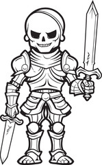 Spectral Defender Skeleton Knight Logo Design in Black Vector Grim Champion Skeleton Knight Icon in Black Vector