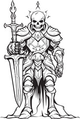 Grim Champion Skeleton Knight Icon in Black Vector Phantom Guardian Skeleton Knight Symbol in Black Vector