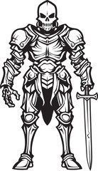 Fototapeta na wymiar Dark Warrior Skeleton Knight Symbol in Black Vector Shadowed Paladin Skeleton Knight Logo Design in Black Vector