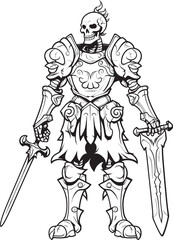 Haunted Champion Skeleton Knight Logo Design in Black Vector Deaths Guardian Skeleton Knight Icon in Black Vector