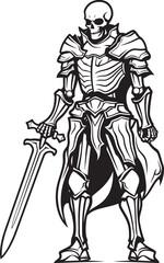 Deaths Paladin Skeleton Knight Symbol in Black Vector Dark Guardian Skeleton Knight Logo Design in Black Vector