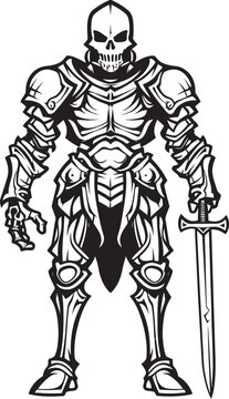 Dark Warrior Skeleton Knight Symbol in Black Vector Shadowed Paladin Skeleton Knight Logo Design in Black Vector