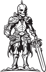 Fototapeta na wymiar Deaths Protector Skeleton Knight Logo Design in Black Vector Grim Reapers Guardian Skeleton Knight Icon in Black Vector