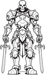 Fototapeta na wymiar Dark Guardian Skeleton Knight Symbol in Black Vector Phantom Paladin Skeleton Knight Logo Design in Black Vector