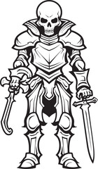Fototapeta na wymiar Spectral Sentinel Skeleton Knight Logo Design in Black Vector Deaths Champion Skeleton Knight Icon in Black Vector