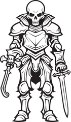 Spectral Sentinel Skeleton Knight Logo Design in Black Vector Deaths Champion Skeleton Knight Icon in Black Vector