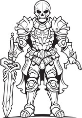 Fototapeta na wymiar Deaths Champion Skeleton Knight Icon in Black Vector Grim Reapers Protector Skeleton Knight Symbol in Black Vector