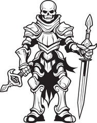 Spectral Paladin Skeleton Knight Symbol in Black Vector Haunted Hero Skeleton Knight Logo Design in Black Vector