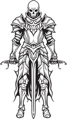 Shadowed Guardian Skeleton Knight Icon in Black Vector Phantom Champion Skeleton Knight Symbol in Black Vector