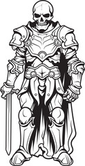 Deaths Defender Skeleton Knight Logo Design in Black Vector Shadowed Guardian Skeleton Knight Icon in Black Vector