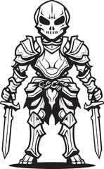 Deaths Paladin Skeleton Knight Logo Design in Black Vector Grim Sentinel Skeleton Knight Icon in Black Vector