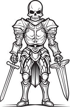 Phantom Paladin Skeleton Knight Logo Design in Black Vector Grim Protector Skeleton Knight Icon in Black Vector