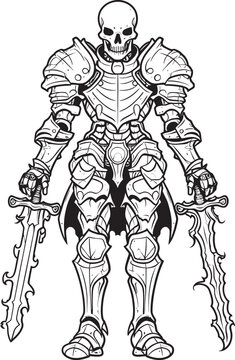 Haunted Hero Skeleton Knight Logo Design in Black Vector Phantom Sentinel Skeleton Knight Icon in Black Vector