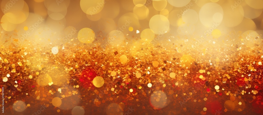 Canvas Prints An artistic photo featuring a blurred Christmas background with a mix of gold and red lights, creating a warm and festive atmosphere