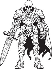 Ebonclad Champion Skeleton Knight Logo Design in Black Vector Deaths Guardian Skeleton Knight Icon in Black Vector