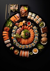 Sushi Selection Supreme - Assorted sushi set on dark, elegant background