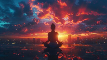 Woman Watching Sunset in Field