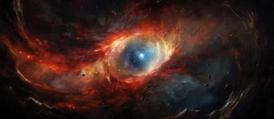 Foto op Canvas A depiction of a black hole within a galaxy, surrounded by swirling clouds of gas and dust. This astronomical object is the centerpiece of the artistic nebula landscape © 2rogan