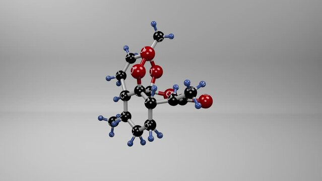 Artemisinin molecule. Molecular structure of artemisinine, compound used as an antimalarial for the treatment of multi-drug resistant strains of falciparum malaria.