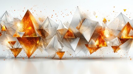  a group of orange and white origami like objects on a white surface with orange and gold sprinkles.