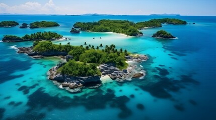 Fototapeta na wymiar Aerial view of beautiful tropical island with palm trees and turquoise sea.