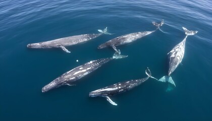 A Family Of Gray Whales Resting Near The Surface