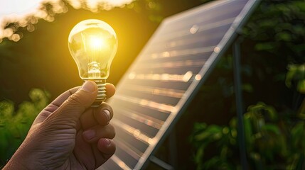 Illuminating Sustainability: Man with Bulb and Solar Panels