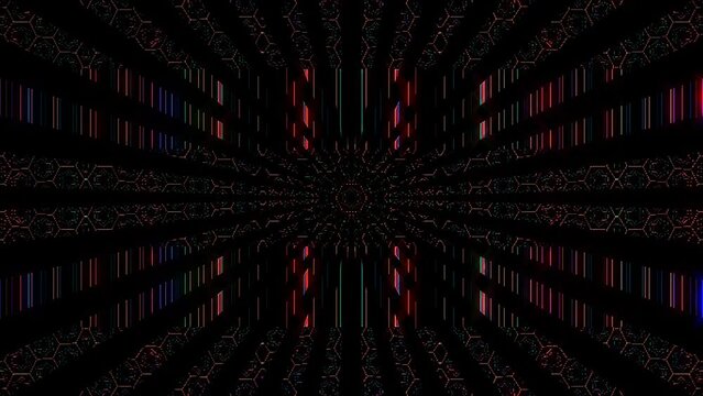 3D shining bright lines set wave motion, color full, on black background	