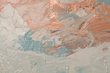 Art Abstract acrylic smear blot painting wall. Bronze pink , nacre beige color canvas brushstroke...