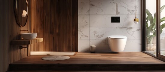 toilet bowl on modern bathroom interior - obrazy, fototapety, plakaty