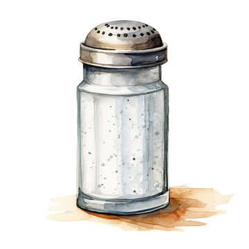 Detailed painting of a salt dispenser in watercolor