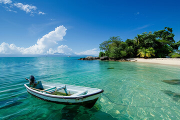 Naklejka na ściany i meble Tropical Paradise with Secluded Boat
