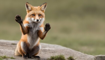 A Fox With Its Paw Outstretched Reaching For Some - obrazy, fototapety, plakaty