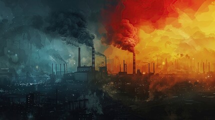 Pollution in industrial factories during the day and at night