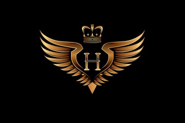 H Letter Wing Logo - Incorporating Angelic Wings for a Classic and Elegant Automotive Branding Design. Corporate Initial Flying Wing Concept with Crown