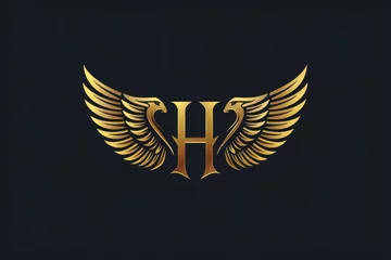 Foto op Canvas H Letter Wing Logo Design. Flying High with Elegant H Alphabet and Angel Wings - Perfect for Classic Corporate Branding and Automotive Logos © Web