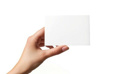 Hand Holding Blank Paper, Close Up Shot on White Isolated Background - Ideal for Signs, Cards, and Backgrounds