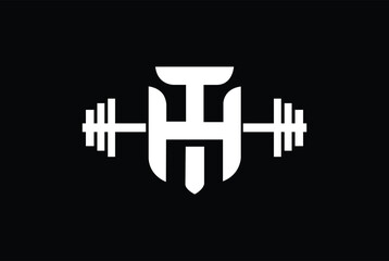 Letter H,T, HT OR TH Logo With barbell. Fitness Gym logo Vector.