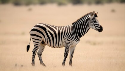Fototapeta na wymiar A Zebra With Its Ears Flattened Back In Alertness