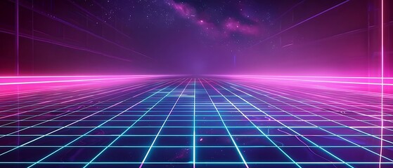 Future Retro Sci-Fi Futuristic line technology background of the 80s. Digital Cyber Surface. Retro 80’S Futuristic line background. Generative AI