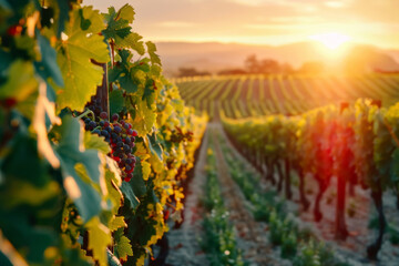 Naklejka premium Sunset Over Lush Vineyards