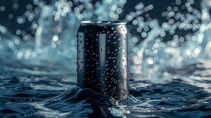 a can of soda with water droplets on it's surface - obrazy, fototapety, plakaty