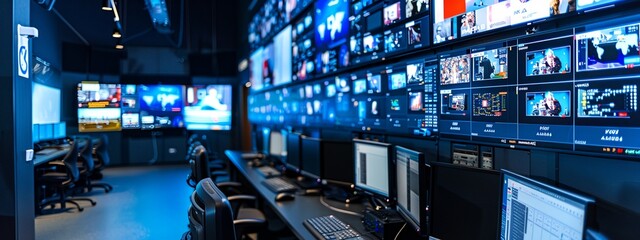 a room with multiple monitors and a lot of computers