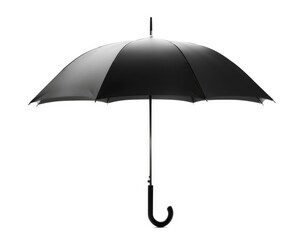 Isolated Umbrella for Protection in Rainy Weather. White Background with Black Handle and Parasol Opened