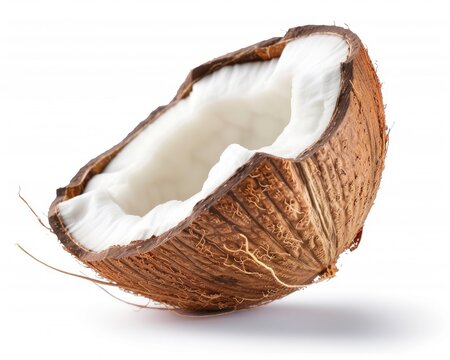 Isolated Half Coconut on White Background. Fresh Tropical Fruit with Coco Shell and Nut Inside