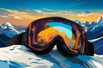 Crédence de cuisine en verre imprimé Montagnes a goggles on top of a mountain