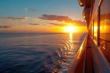Luxury Cruise Ship Sailing on Sunrise. Travel and Adventure on the High Seas 