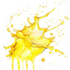 Vibrant Yellow Liquid Splash with Droplets. Hand-Drawn Watercolor Isolated on White for Stunning Design