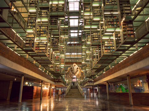 Interior view of architectural Vasconcelos Library (Biblioteca Vasconcelos) in the Downtown area of Mexico City, Mexico. 